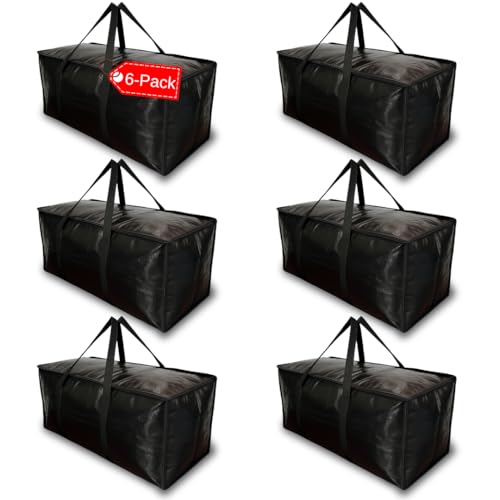 6 - Pack Heavy Duty Large Moving Bags, with Strong Zipper and Comfortable Handles Durable & Sturdy Clothes packing Storage Bags Totes Bins Packing Moving Boxes College Supplies for moving. - size: 6 Pack