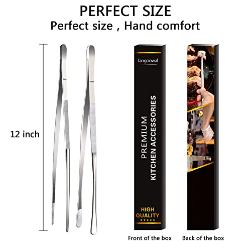 2 Pcs 12-Inch Fine Tweezer Tongs,Extra-Long Stainless Steel Tweezers Tongs