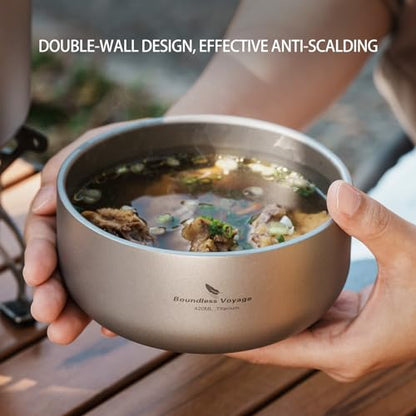 Boundless Voyage 200ml Titanium Double-walled Bowl for Adult Children Ultralight Portable Soup Rice Food Bowl Outdoor Camping Durable Metal Tableware Ti1083T - color: 200ml-Ti1083T