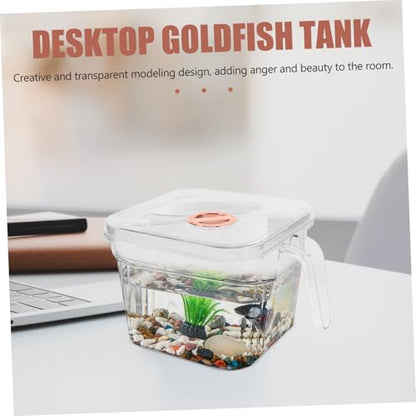 Abaodam Unbreakable Bowl Handle and Lid Safe Aquarium for Betta Fish and for Desktop Decoration Easy to Clean and Maintain