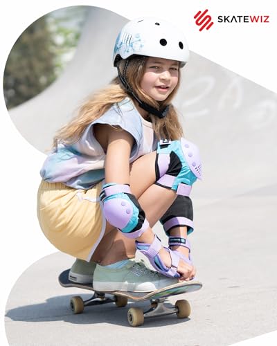 SKATEWIZ Skateboard Pads Protective Gear Set for Kids and Adults - Smash - Roller Skate Pads [6pc] with Wrist Guards - Skating Protective Gear - Roller Derby - color: Blue Purple, size: L/XL - Adults