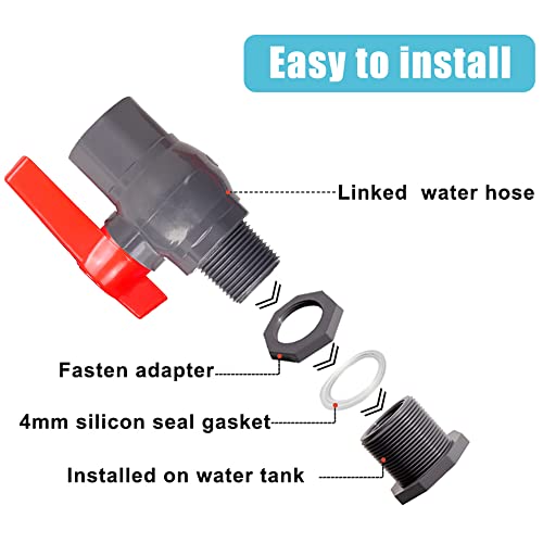 3/4 Inch PVC Rain Barrel Valve Spigot Kit with Ball Valve and Bulkhead Fitting Adapter for Water Tanks, Aquariums, Pools - size: 3/4"+valve
