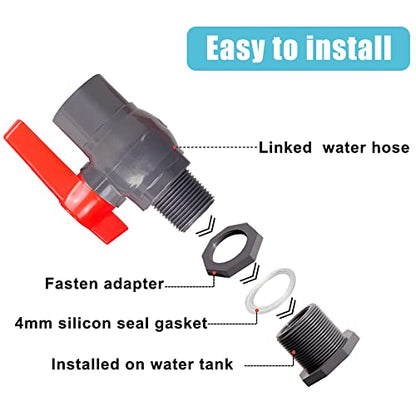 3/4 Inch PVC Rain Barrel Valve Spigot Kit with Ball Valve and Bulkhead Fitting Adapter for Water Tanks, Aquariums, Pools - size: 3/4"+valve