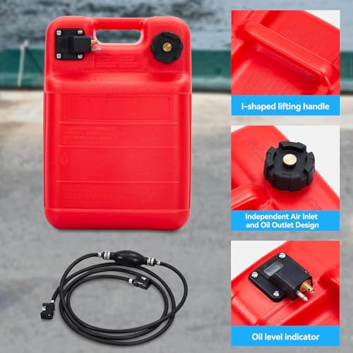 Portable Boat Tank 6 Gal, Outboard Marine Tank with 9.8ft Hose & Level Gauge - color: Red, size: 6 Gallon