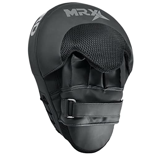 Punching Mitts MMA Muay Thai Boxing Pads, Gel Tech Leather Curved Focus Mitts, Training Hand Pads Sparring Martial Arts Karate Dojo Target Strike Shield - color: Black/Silver