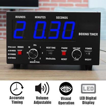 Boxing Interval Timer, Professional Gym Timer,with 1-12 Challenge Rounds/Adjustable Buzzer Alarm,for Kickboxing (Blue) - color: Blue