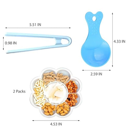 2pcs Hermit Crab Food Bowls with Feeding Tongs and Scooper Set, Hermit Crab Food Bowl Water Dishes Accessories, Small Animal Foods Dish Kit, Feeder Bowl for Snail Tortoise Crab (Blue)