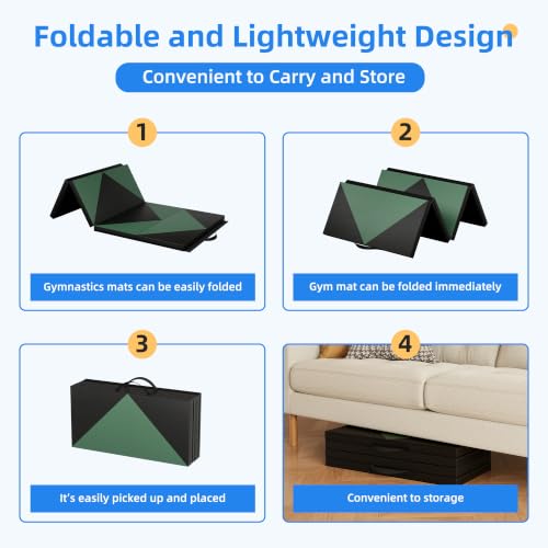 Polar Aurora 3'x6'x2 Thick Folding Gymnastics Exercise Mat Aerobics Stretching Yoga Mats - color: Green & Black