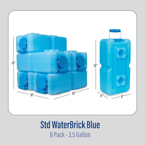WaterBrick International WaterBrick Water Storage Containers for Emergency Water Storage | 6-Pack of Stackable 3.5 Gallon Water Container Bricks | Food-Grade HDPE Plastic | BPA-Free | STD Blue