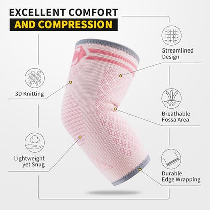 CAMBIVO 2 Pack Elbow Brace Compression Sleeve, Tennis & Golfer's Elbow - color: Pink, size: Medium