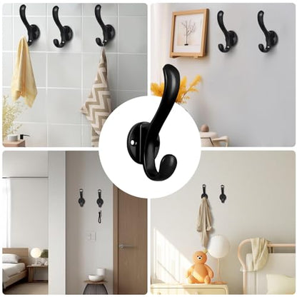 10 Pack Coat Hooks Wall Mount Heavy Duty Utility Retro Double Hooks for Hanging Coats,Hat, Towel, Key, Robe, Scarf, Bag, Cap (Black) - color: 10 Pack-Black