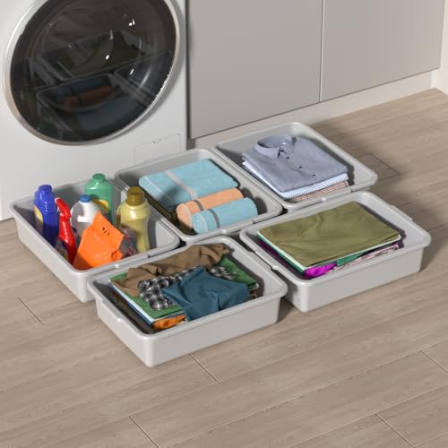 8 L Plastic Bus Tubs, Commercial Bus Tub Tote Box, Light Gray, 5 Packs - size: 8 L