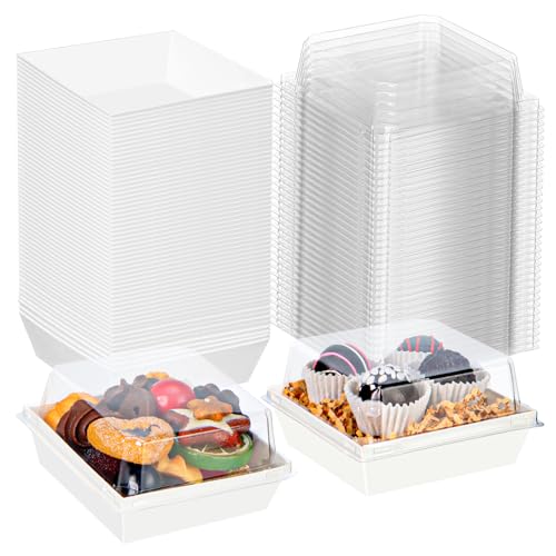100Pack 4 Inches Charcuterie Boxes with Clear Lids - Bakery, Chocolate Covered Strawberries, Mini Cake, Pie Boxes - Perfect for Christmas, Valentine's, Halloween - color: White