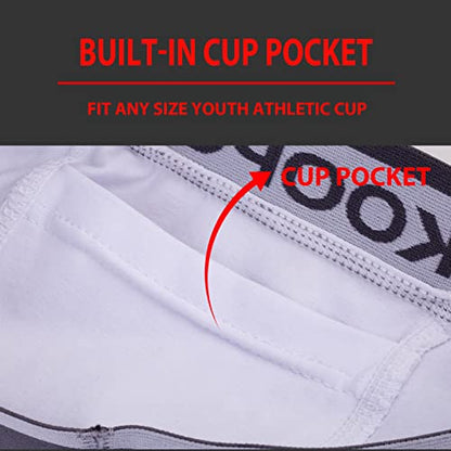 KOOPOW Youth Boys Compression Shorts with Soft Protective Athletic Cup - color: 0207-white Camo(2-pack), size: X-Large