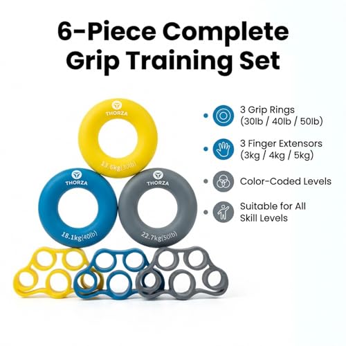 Complete Forearm, Hand & Finger Strengthener Set, Grips & Rings | Three resistance levels, flexor/extensor training, durable silicone finger exerciser