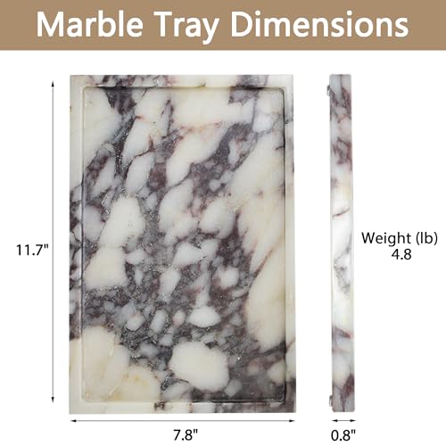 100% Real Luxury Natural Marble Vanity Tray Genuine Calacatta Viola Marble Stone Storage Trays for Home Decor Bathroom Vanity Dresser Kitchen, Non-Resin/Non-Ceramic, 11.7" x 7.8"