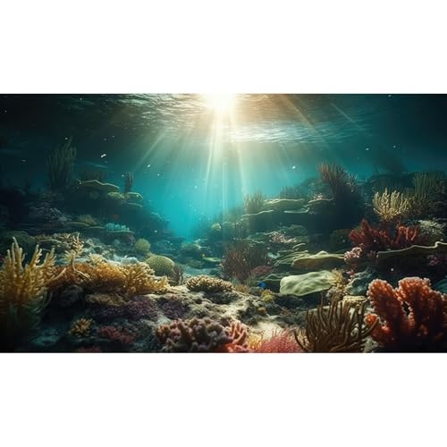 Deep Ocean Aquarium Background Undersea Soft Coral Reef Seascape Fish Tank Background Underwater Aquatic Fish Sunray Terrarium Backgrounds Deep Sea Floor Tropical Fish Tank Backgrounds Decors 24x12in - color: Undersea Brown, size: 24(W)x12(H)inches/ 60(W)