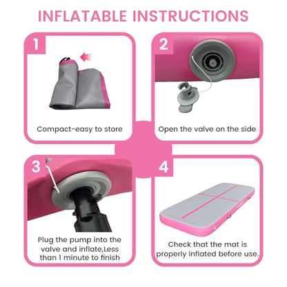 Inflatable Gymnastics Mat 6.6ft/10ft Air Tumble Track Training Mat 4/8 inches Thick Tumbling mat with Electric Pump for Home Use/Tumble/Gym/Training/Cheerleading/Water/Yoga - color: Pink, size: 10ft*3.9ft*4in