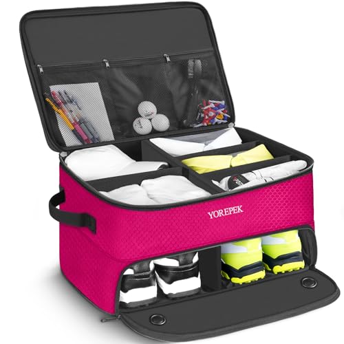 YOREPEK Golf Gifts for Men, 2 Layer Golf Trunk Organizer for 2 Pair Shoes | Waterproof Car Trunk Locker with Separate Ventilated Compartment for Balls, Tees, Clothes, Gloves, Birthday Gifts for Golfers - color: Standard-Pink
