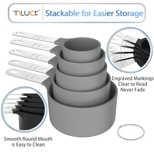 Measuring Cups & Spoons Set, Stackable Cups and Spoons, Nesting Measure Cups with Stainless Steel Handle, Kitchen Gadgets for Cooking & Baking (Gray) - color: Gray