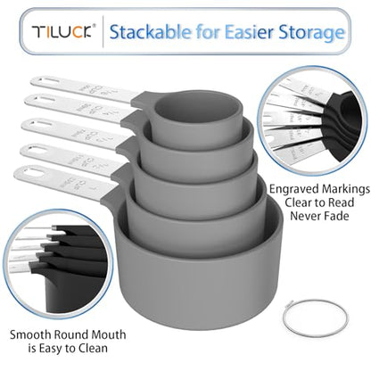 Measuring Cups & Spoons Set, Stackable Cups and Spoons, Nesting Measure Cups with Stainless Steel Handle, Kitchen Gadgets for Cooking & Baking (Gray) - color: Gray