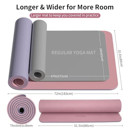 8mm Extra Wide 80cm Yoga Mat Non Slip - color: Dark Powder+Dark silve