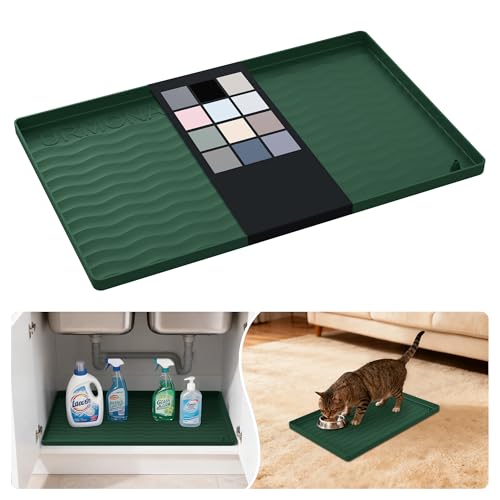 Waterproof Silicone Under Sink Mat 19'' x 12'' Shelf Liner for Kitchen and Bathroom, Cabinet and Counter Protector, Storage and Organizers, Litter Mat, Pet Cat Puppy Essentials(Green) - color: Green, size: 12"W x 19"L