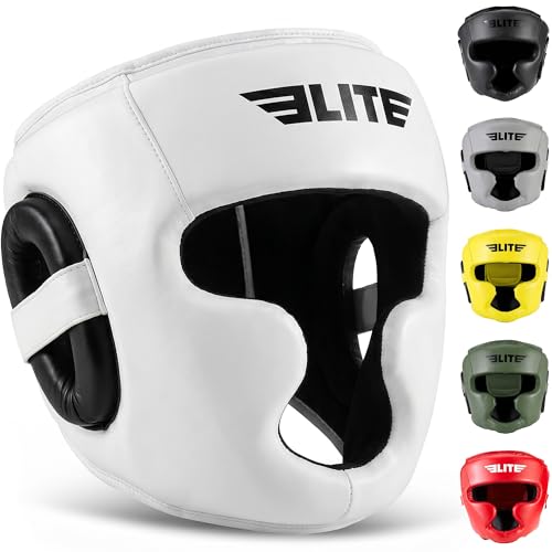 Elite Sports Boxing Headgear Men, Boxing Head Guard Sparring Gear, MMA Headgear Kickboxing Muay Thai Training Helmet, Protective Fighting Gear, Adjustable Face Protection - color: White
