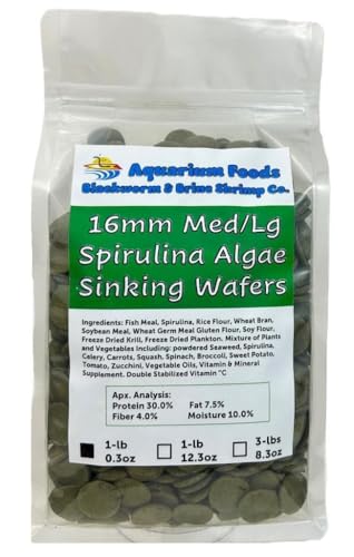 16mm - 5/8" Medium/Large Sinking Wafers of Algae, Spirulina, Veggies for All Tropical Fish, African Cichlids, Shrimp, Snails, Crabs, Catfish, Plecos..…1-lb 0.3oz Clear Bag