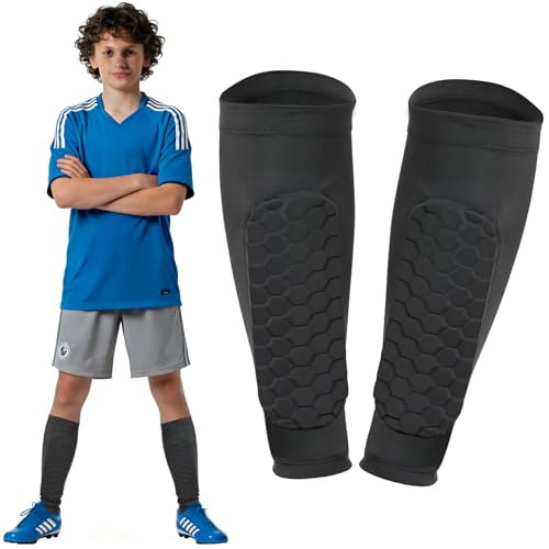 Soccer Shin Guards, Shin Defenders for Kids Youth Adult Ski Shin Guards Pads for 2-18 Years Old Calf Compression Sleeve with Honeycomb Pads, Lightweight Calf Protective Gear for Football - size: Medium