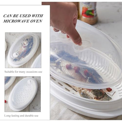 Generic Microwave Steamer Fish Steamer with Lid, White Food Steamed Holder for Vegetables and Seafood, Quick Heat Transfer Steaming Plate for Nutritious Home Cooking