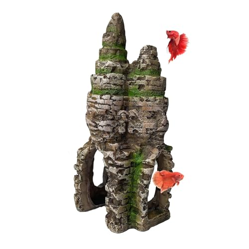 Aquarium Buddha Statue Decorations Fish Tank Resin Buddha for Four Faces Ornament with Caves Hole for Betta Fish Hideout Swim Through