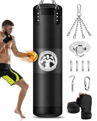 Punching Bag for Adults, 4FT PU Heavy Boxing Bags with Chain Ceiling Hook - style: Strong man