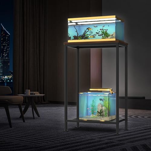 10 Gallon Fish Tank Stand, 2-Tier Small Aquarium Stand, Metal Reptile Breeder Turtle Terrarium Stand Rack Plant Stand for Home Office, Load 350lbs, 20.86" L x 11.81" W x 32.08" H, Black