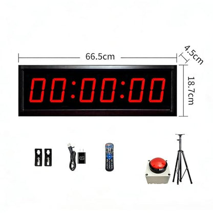 Gym Timer Clock with Start/Stop Button, Race Timing Clock with Tripod, 12/24H Digital Wall Clock for Home Gym Tabata, HIIT, Running Events