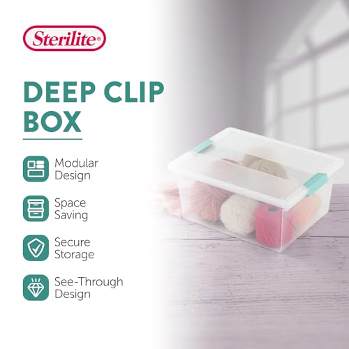 Sterilite 4-Pack Clip Box, Large Stackable Plastic Storage Bins w/ Latching Lids, 18.7 Gal - Heavy-Duty Organizing Containers for Home, Closet, Bathroom, and Office - size: Deep, style: 4 Pack
