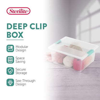 Sterilite 4-Pack Clip Box, Large Stackable Plastic Storage Bins w/ Latching Lids, 18.7 Gal - Heavy-Duty Organizing Containers for Home, Closet, Bathroom, and Office - size: Deep, style: 4 Pack