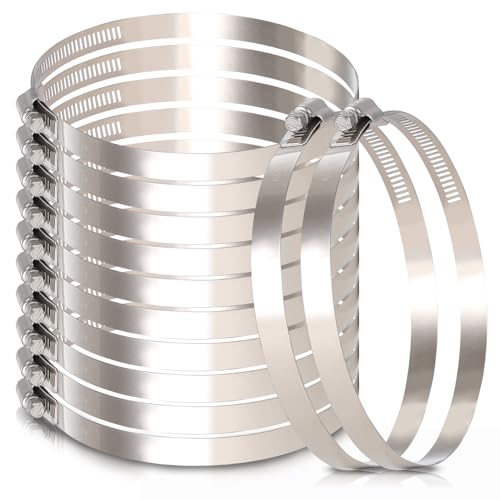 12Pack 5 inch Hose Clamp, Adjustable 304 Stainless Steel Duct Clamps Hose Clamp from 4-13/20"-5-1/2"(118-140mm), Metal Worm Drive Gear Duct Clamp for Air Ducting, Dryer Vent Hose, Fuel Line, Plumbing - size: 5 inch (4-13/20"—5-1/2"/118-140mm)