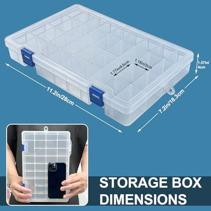 Qualsen 34 Grid Plastic Organizer box with Adjustable Dividers, Fishing Tackle Box and Bead Organizer Box for Jewelry, screw, Earrings, Art Craft, Tools, Fishing Hooks, and Small Accessories