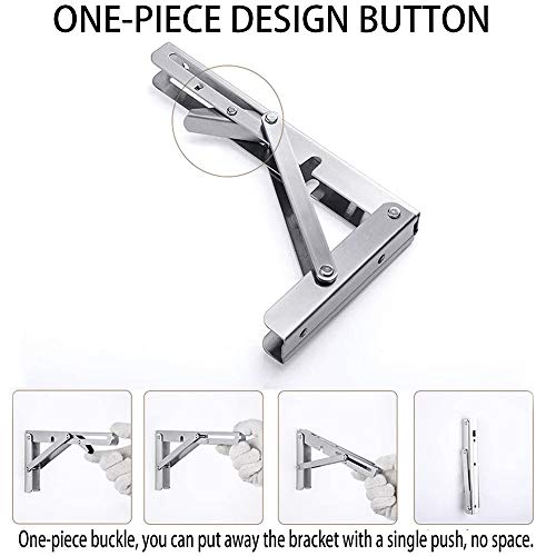 Storystore Folding Shelf Brackets - 8 Inch Heavy Duty Stainless Steel Collapsible Shelf Bracket for Bench Table, Space Saving DIY Bracket, Max Load: 550lb (4 PCS) - size: 8 Inch 4PCS