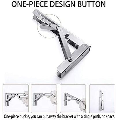 Storystore Folding Shelf Brackets - 14 Inch Heavy Duty Stainless Steel Collapsible Shelf Bracket for Bench Table, Space Saving DIY Bracket, Max Load: 550lb （2 PCS） - size: 14 Inch