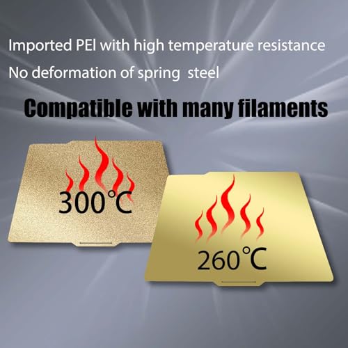 JUUPINE 257x257mm Double Sided Flexible PEI Sheet, Smooth PEI +Textured PEI Surface for Bambu Lab X2D/P2S/P1P/P1S /X1/X1C/X1E/A1 3D Printer, 3D Printer PEI Spring Steel Build Plate Removable Platform - color: Smooth gold PEI+Textured PEI