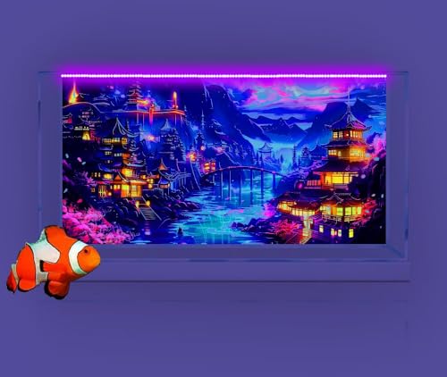36X18IN Blacklight Japanese Anime Black Light Aquarium Background, UV Art City Night Fish Tank Background Scenery Terrarium Background with 10 EVA Double-Sided Tape - size: 36X18in/90X45cm