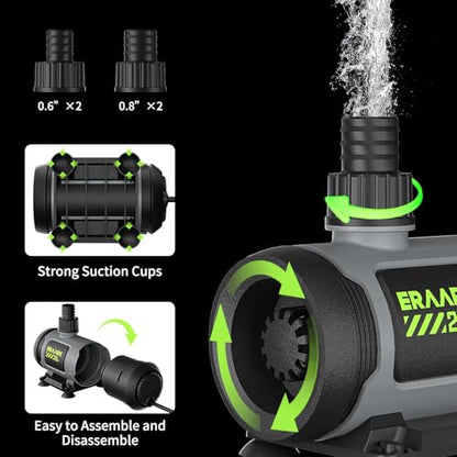 650GPH Submersible Water Pump 25W Ultra Quiet Small Fountain Pump with control box can control the water flow and adjust the flow rate for Aquariums, Fish Tank, Pond, Hydroponics (Black)