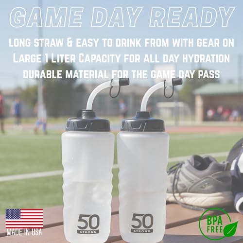 50 Strong | Hockey & Lacrosse Water Bottle with Straw, 2-Pack, 1 Liter - size: 2 Pack