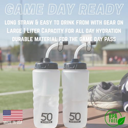 50 Strong | Hockey & Lacrosse Water Bottle with Straw, 2-Pack, 1 Liter - size: 2 Pack