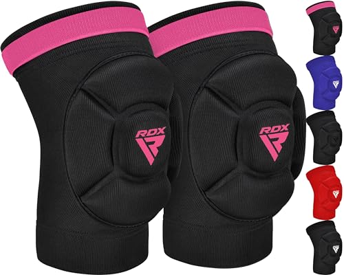 RDX Knee Pads for Work, Oeko TEX Certified, Anti-Slip Protective Thick Padded Foam Pad, Collision Avoidance Sleeves Pair, MMA Muay Thai Grappling Volleyball Football Wrestling Gardening. - color: PINK, size: X-Large