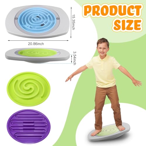 Balance Board with Maze for Kids, 20 Inch Labyrinth Wobble Board with 2 Balls & 3 Replacement Labyrinth Disks Plastic Rocking Seesaw Sensory Training for Boys Girls Indoor Outdoor
