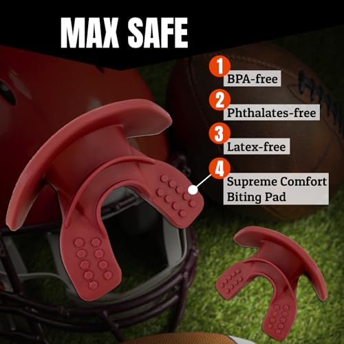 O Shield Core Football Mouth Guard, Detachable Strap - color: Maroon