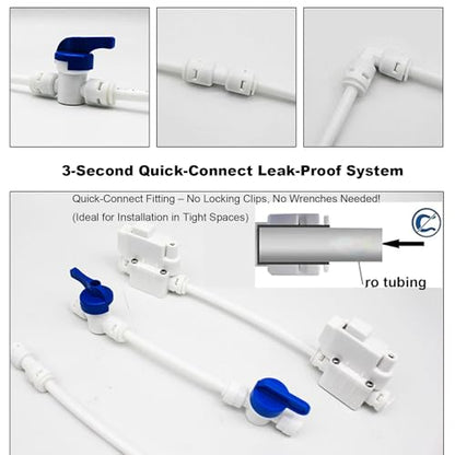 10ft 3/8" RO Water Line Kit: 3/8 Ro Tubing Quick Connect Fittings (3/8 Inch Water Line Ball Valve + Tee + Elbow + Straight) & Tube Cutter/Remover Tool for Water Purifiers & Refrigerator Systems